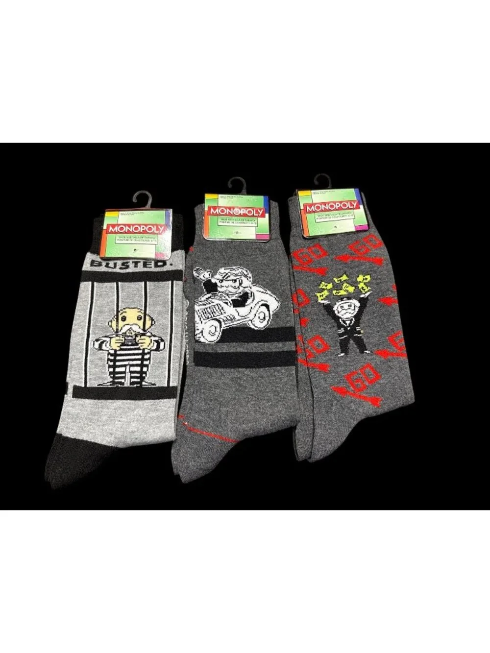 3 Pair Adult Men's Monopoly Game Crew Socks Uncle Pennybags Sz 6-12 new with Tag
